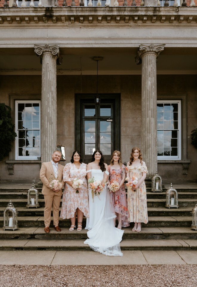 Bridal party stood on the steps of Davenport House