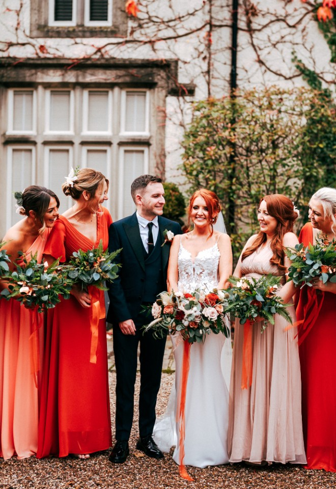 Bride and groom stood with the bridal party