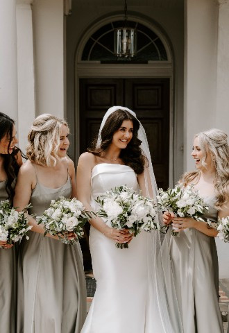 Bridal party photo outside Glewstone Court