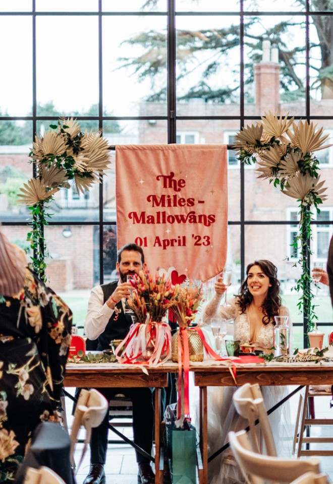 Wedding speeches. Guests raise a toast