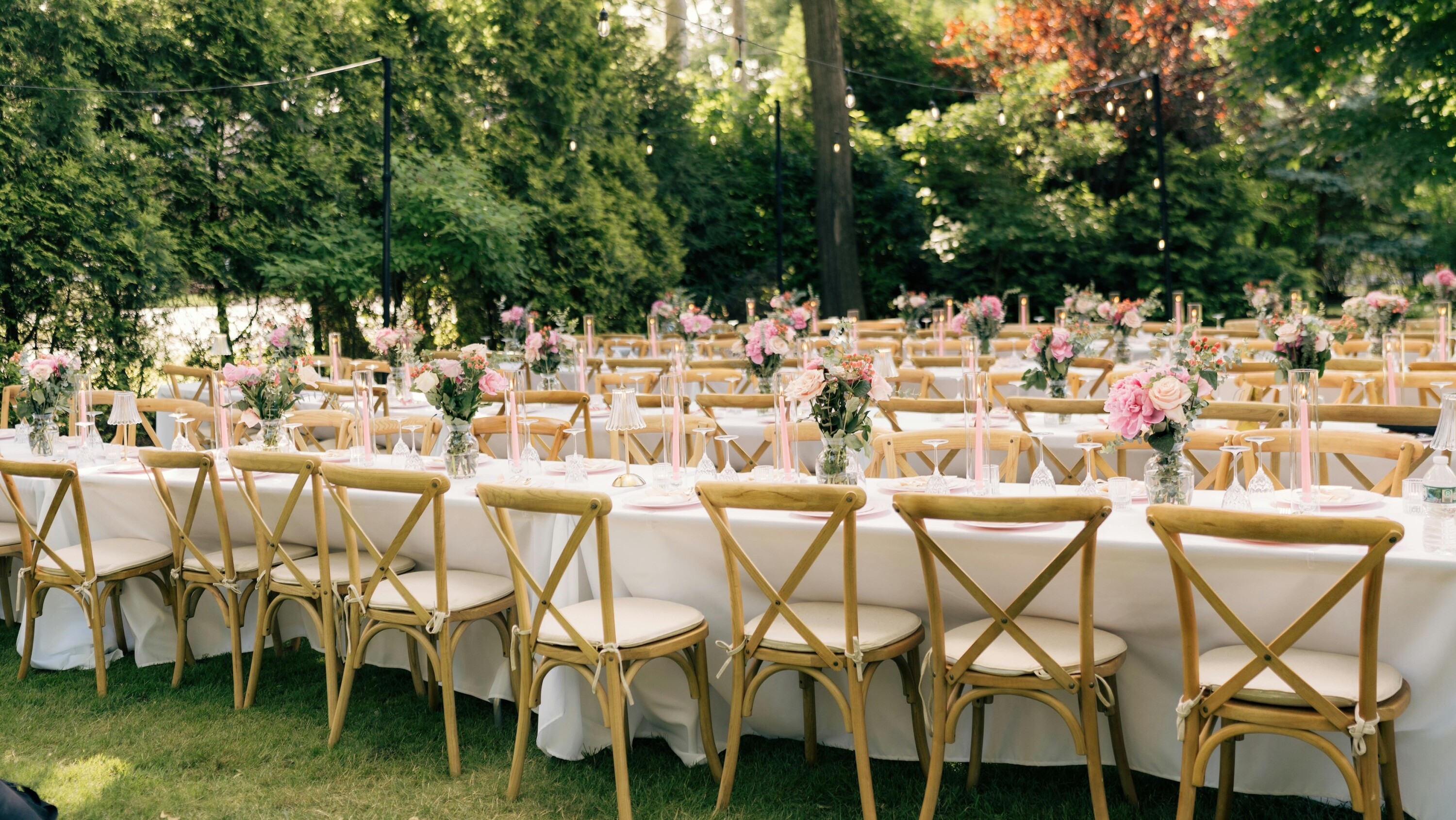 Wedding venue set for an outdoor reception