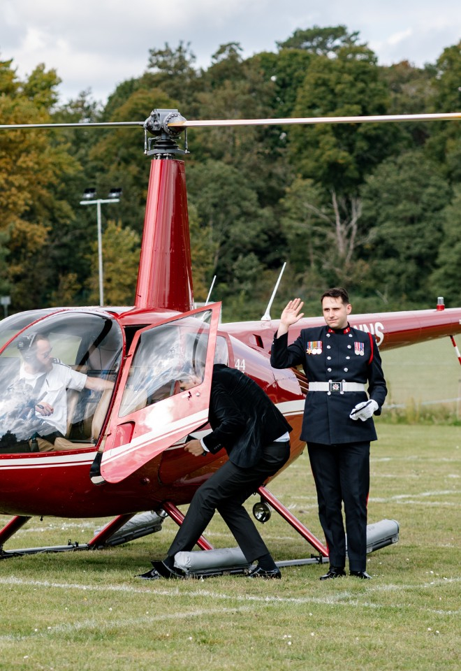 Groom arrives in a helicopter