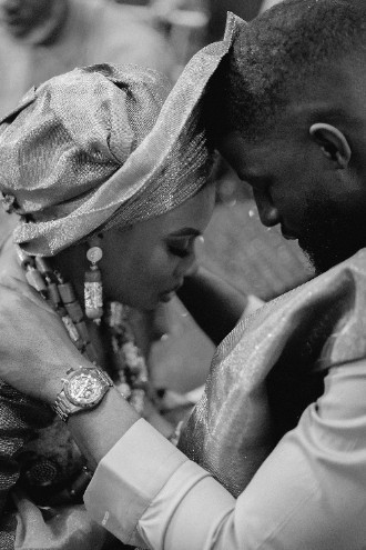 Bride and Groom touch foreheads