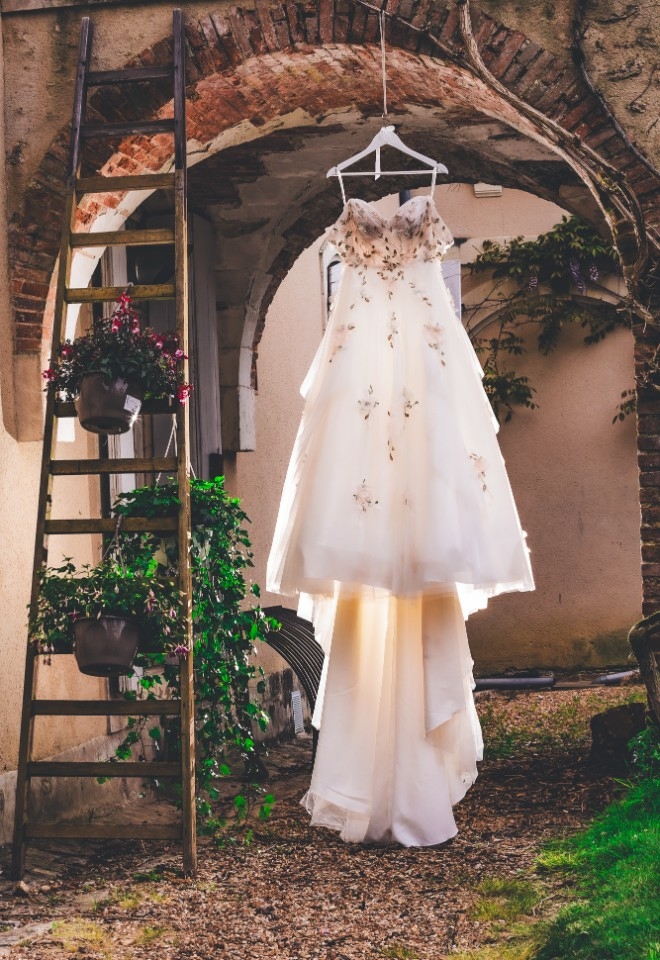 Wedding dress at Chateau Vary styled shoot
