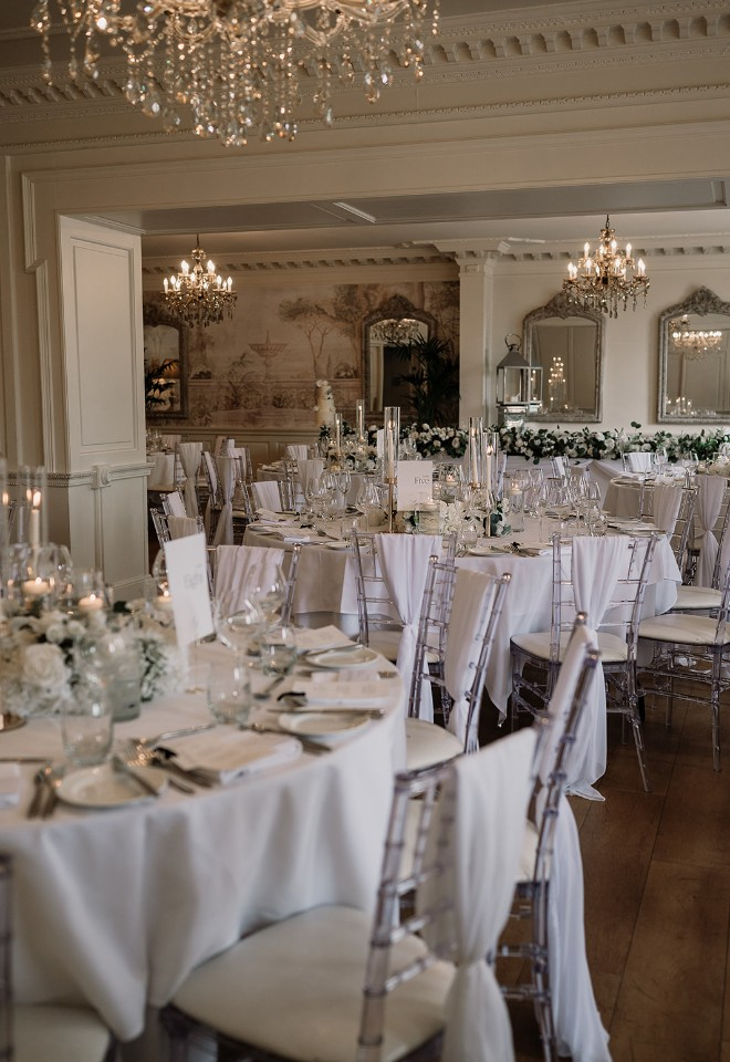 Wedding reception setting at Eaves Hall