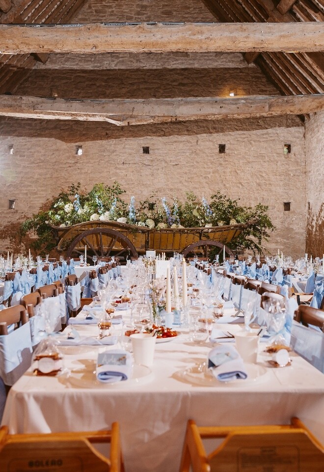 Wedding Breakfast set up - Wedding reception at Cogges Manor Farm 