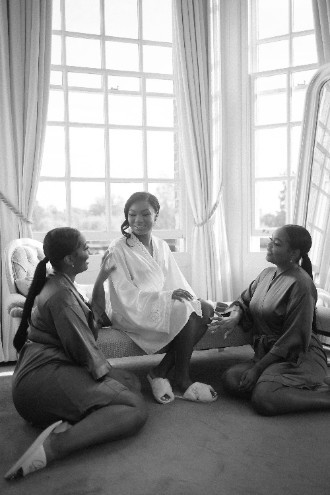 Bride with Bridesmaids before wedding at Hedsor House