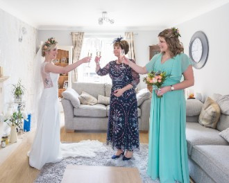 The Bridal party having some fizz before the ceremony
