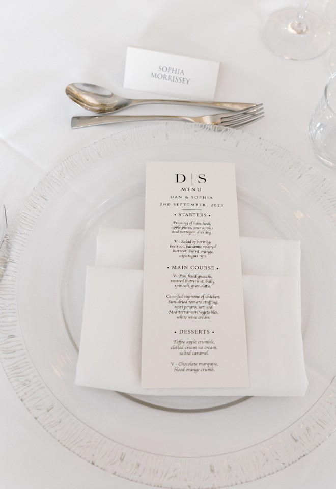 Wedding stationery menu