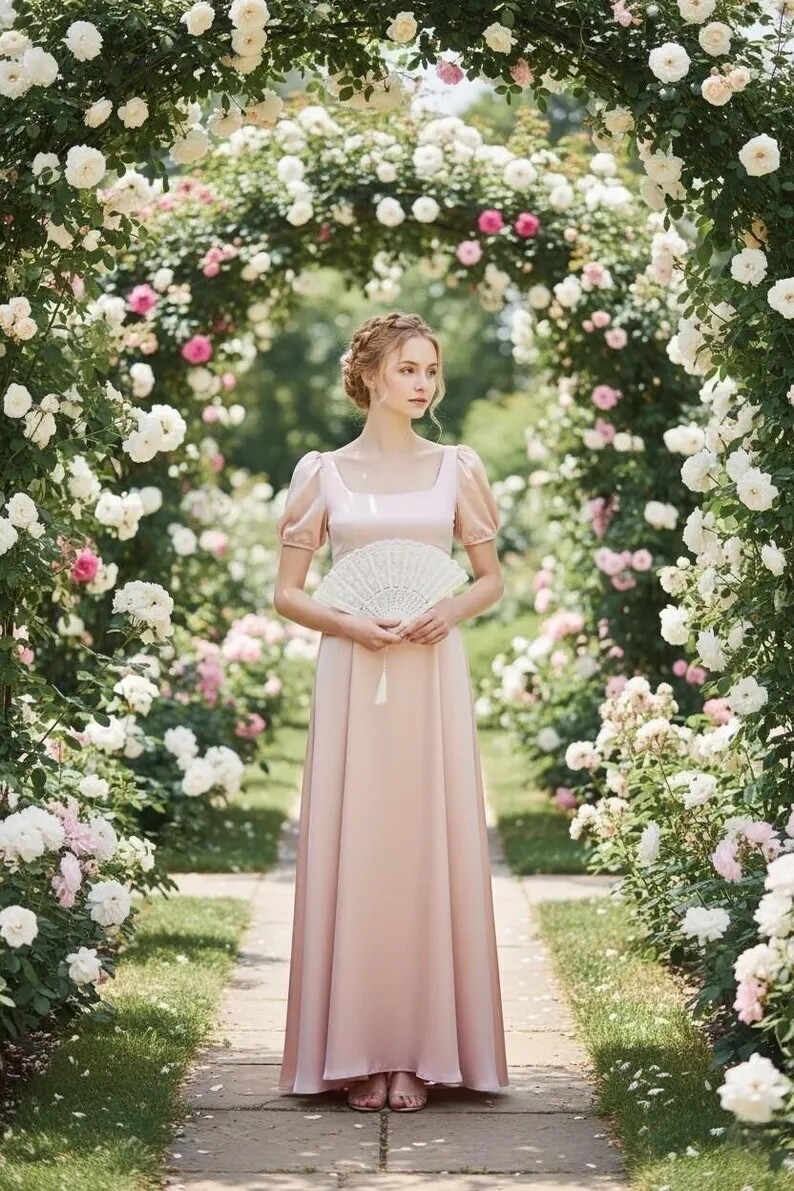 Blush pink puff sleeve bridesmaid dress for a spring wedding