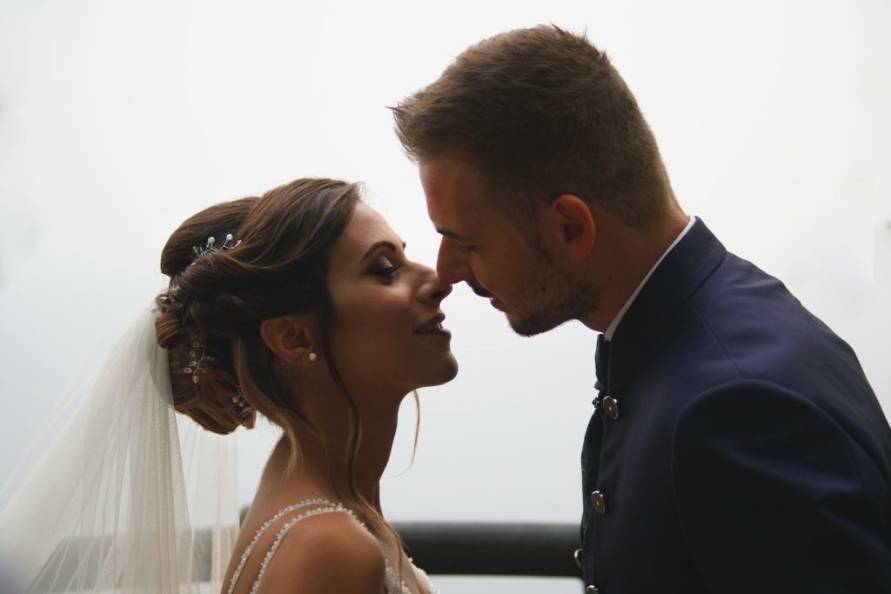 Couple abut to have first kiss as married couple