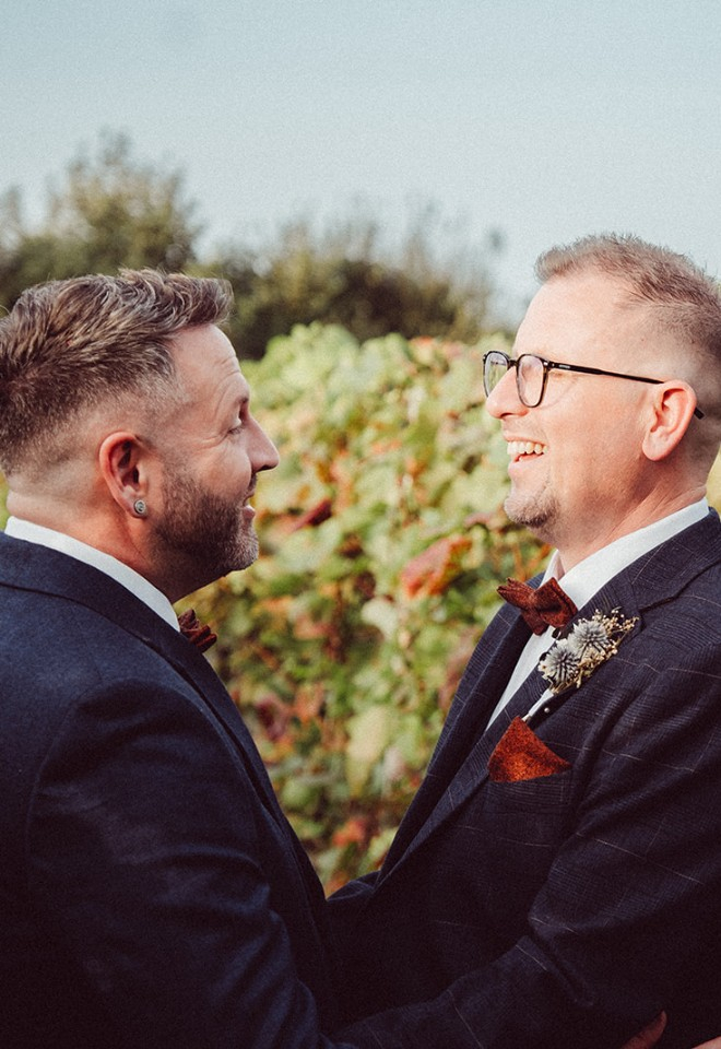 Wedding couple photo in the vineyard at Copdock Hall Suffolk