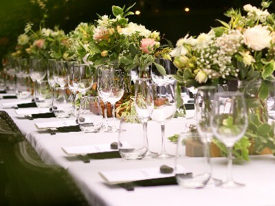 Table laid for wedding breakfast by caterers