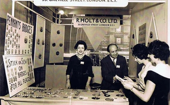 Vintage photograph of the R. Holt & Co. jewellery stand at a London trade exhibition