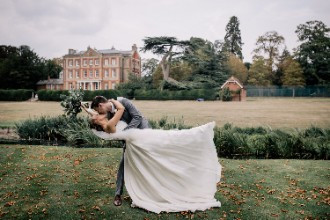 bride and groom Posing at Ardington House 