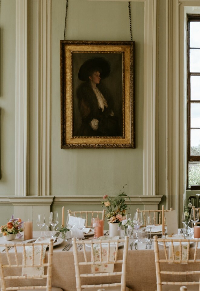 The sage green dining room at Davenport House