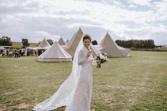 Bride enjoying a glass of Champagne