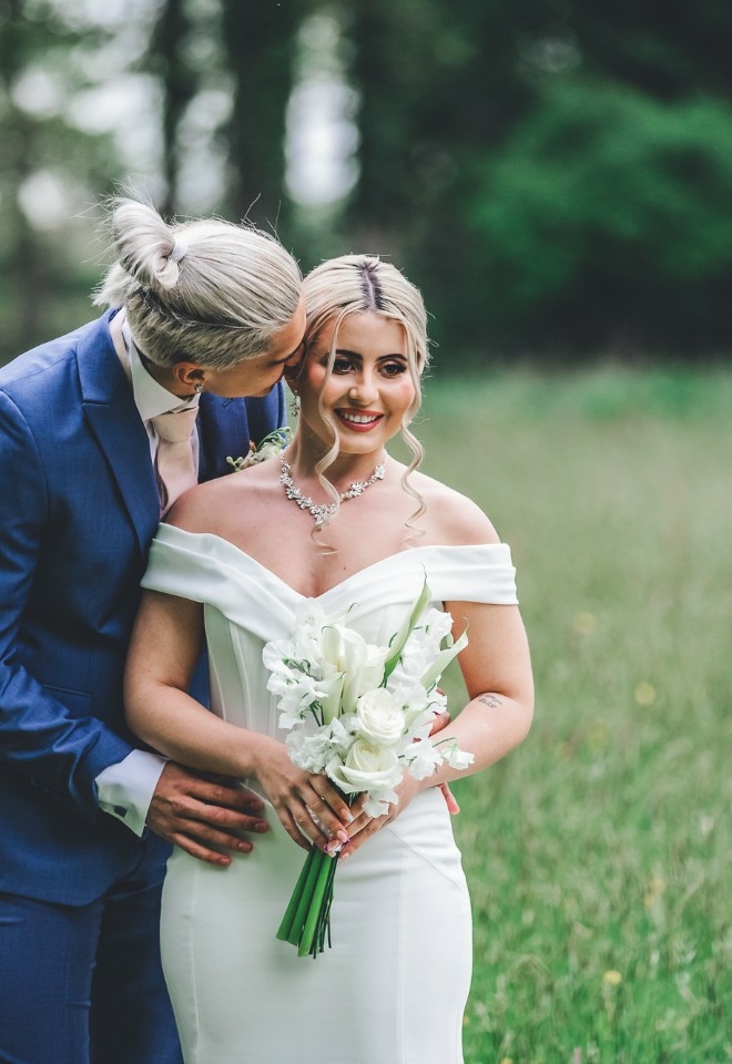 Bride and groom in the grounds of Chateau Vary
