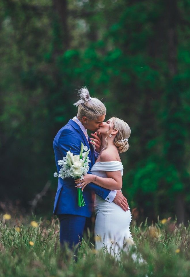 Bride and groom in the grounds of Chateau Vary