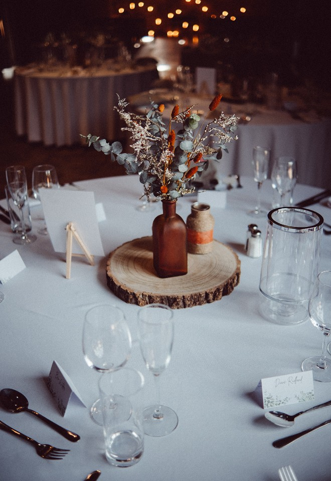 Wedding breakfast set up at Copdock Hall wedding venue Suffolk