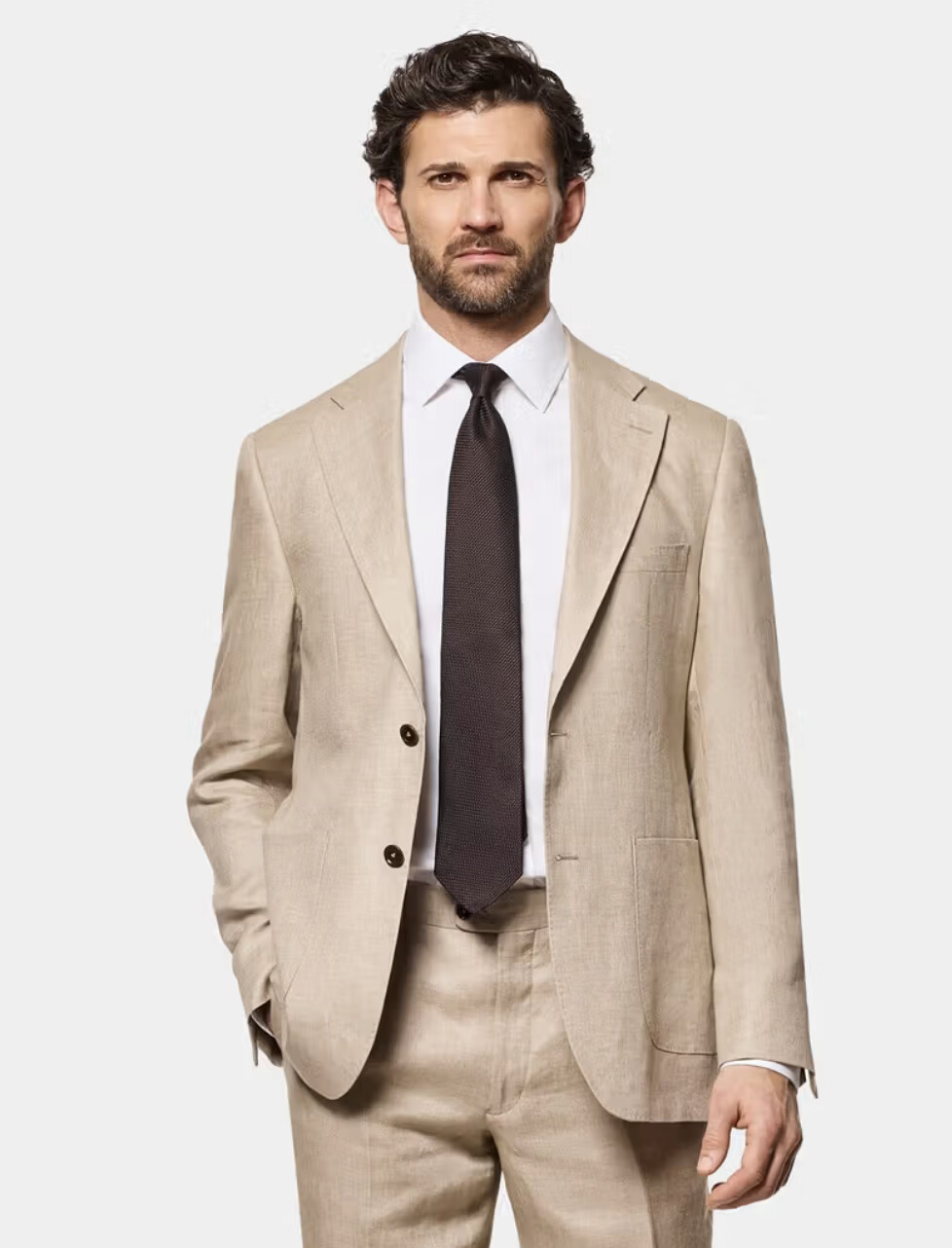 Hawes & Curtis Tailored Fit Taupe Hopsack Linen Suit