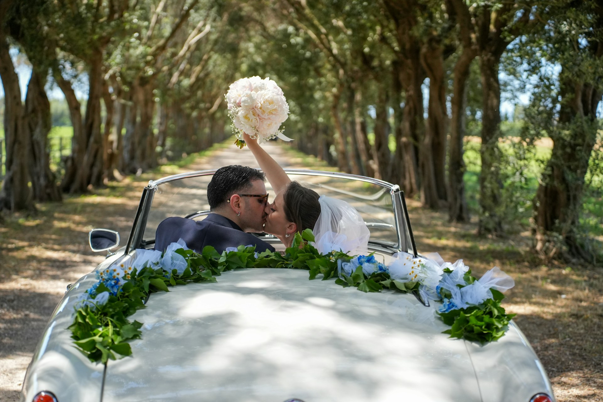 just married car wedding couple