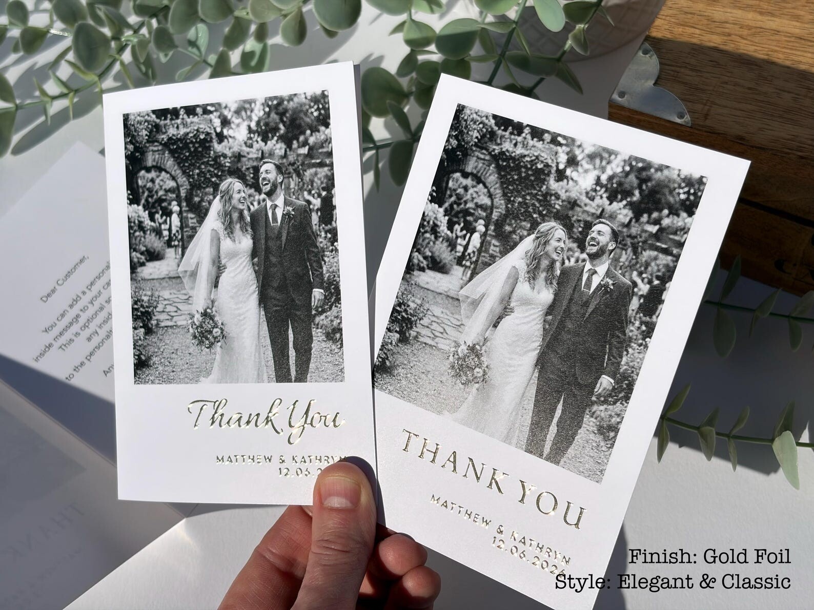 Silver, Gold, Rose Gold, or Black Foil Personalised Wedding Thank You Card