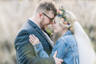 Bride and Groom Embrace