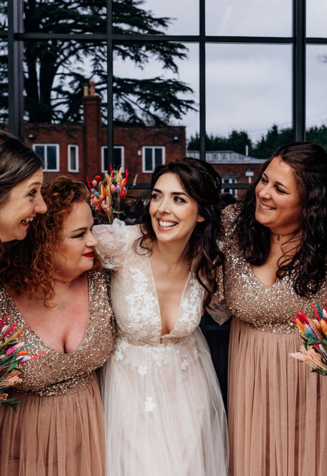 Bride and bridesmaids close up