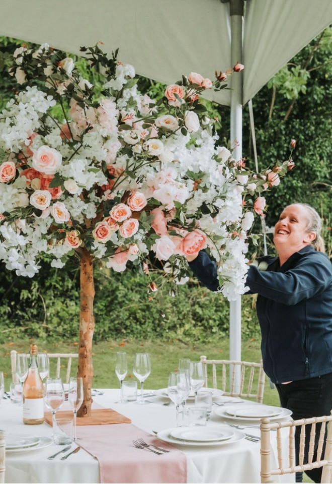 The Chilterns View staff setting up the table outside