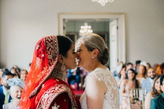 brides first kiss as married couple