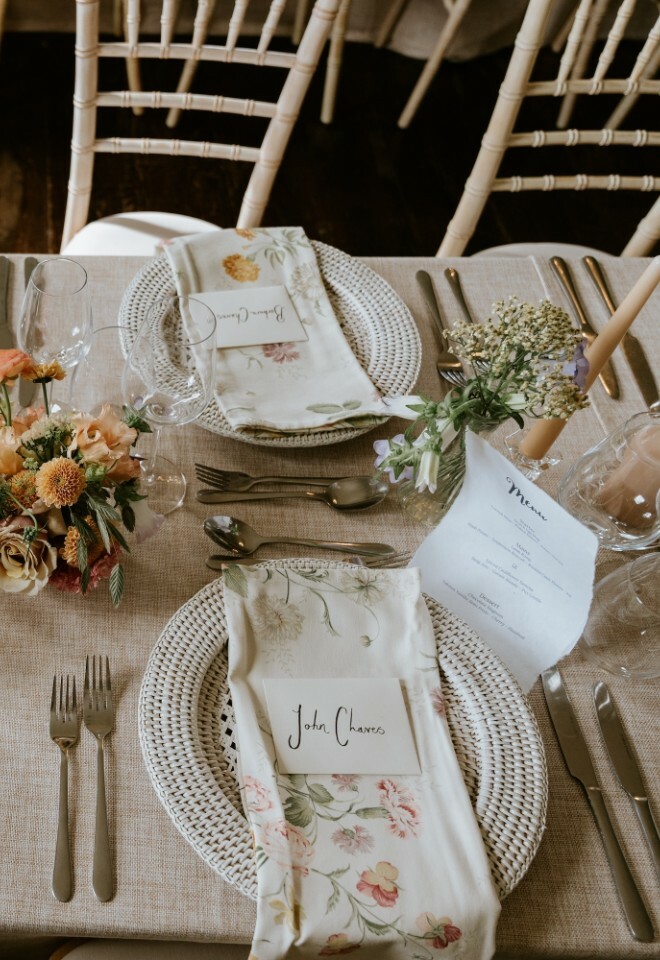 Aerial view of a table at the wedding breakfast