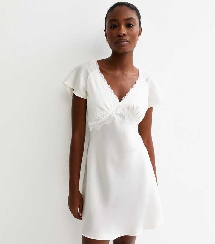 New Look white satin lace dress for a hen do party