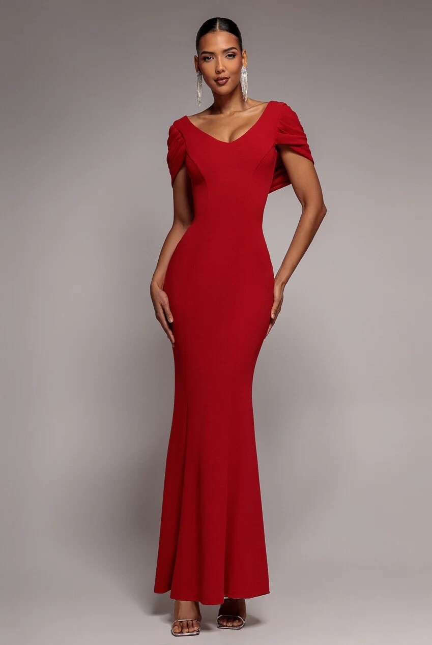 red maxi backless bridesmaid dress