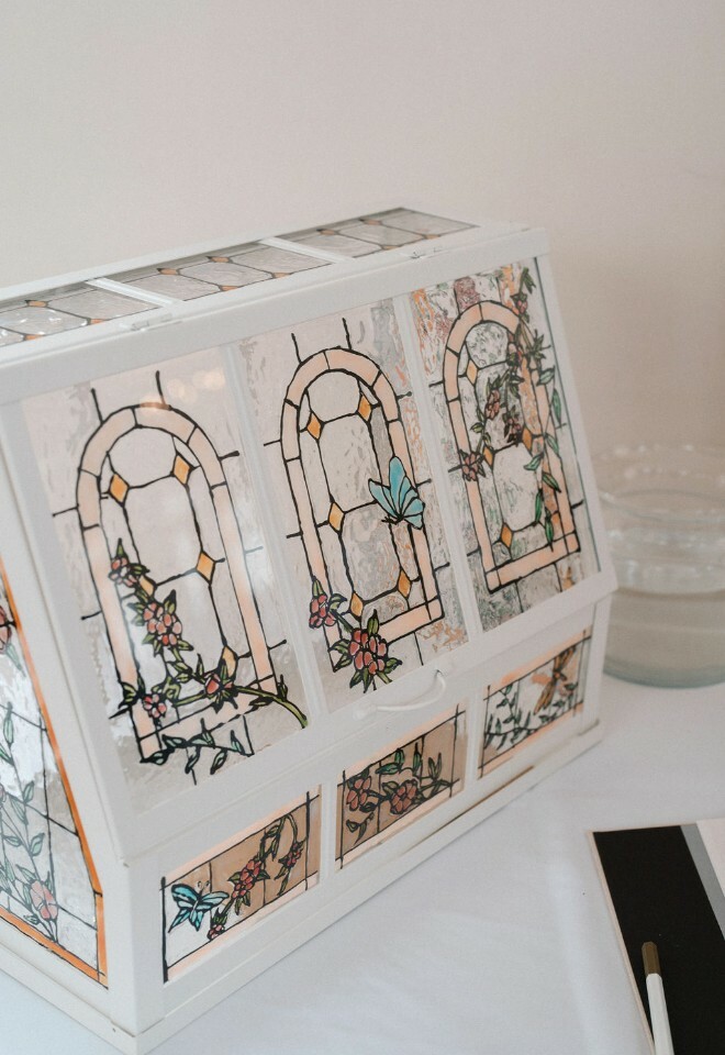 Hand-painted stained glass wedding card box