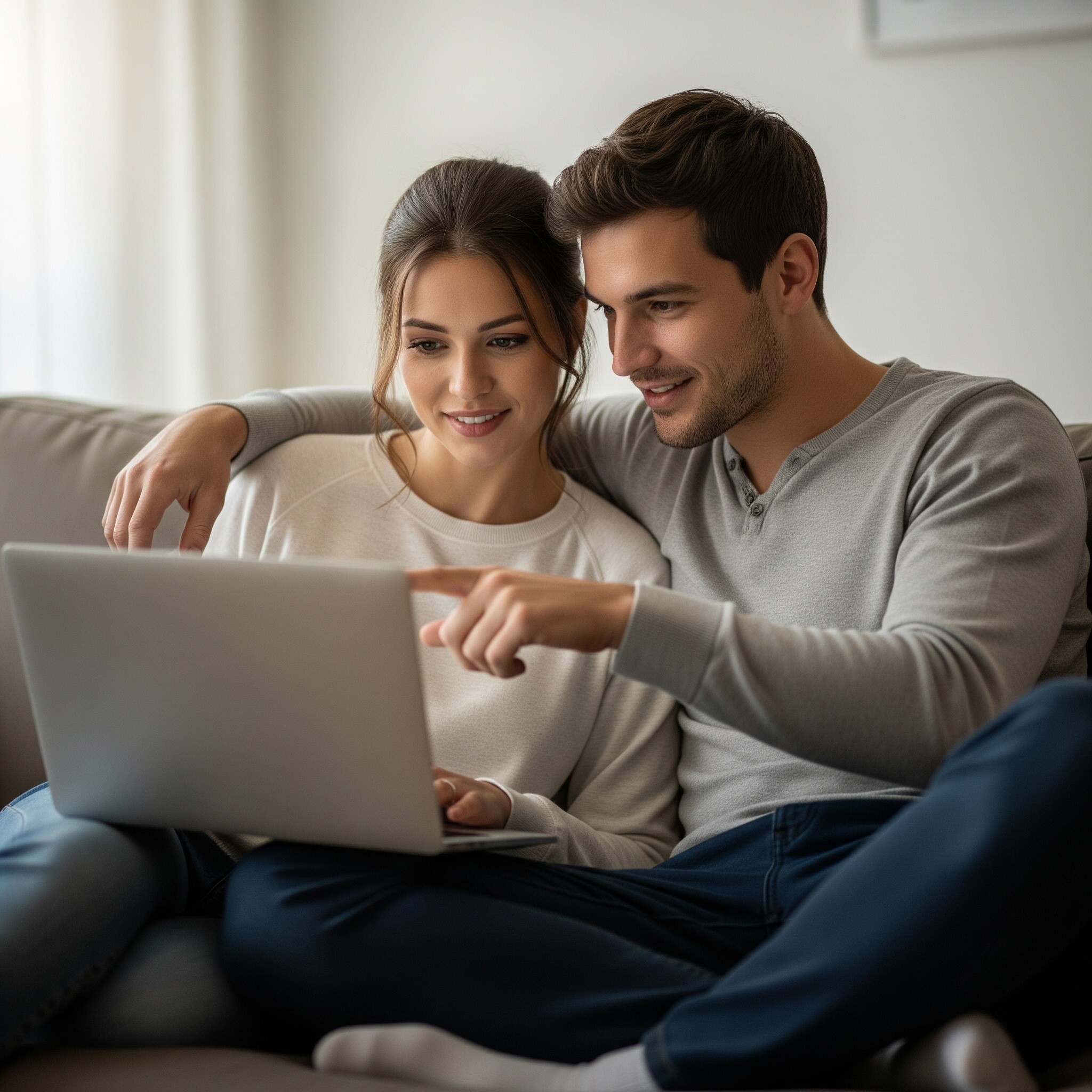 Couple researching wedding suppliers online