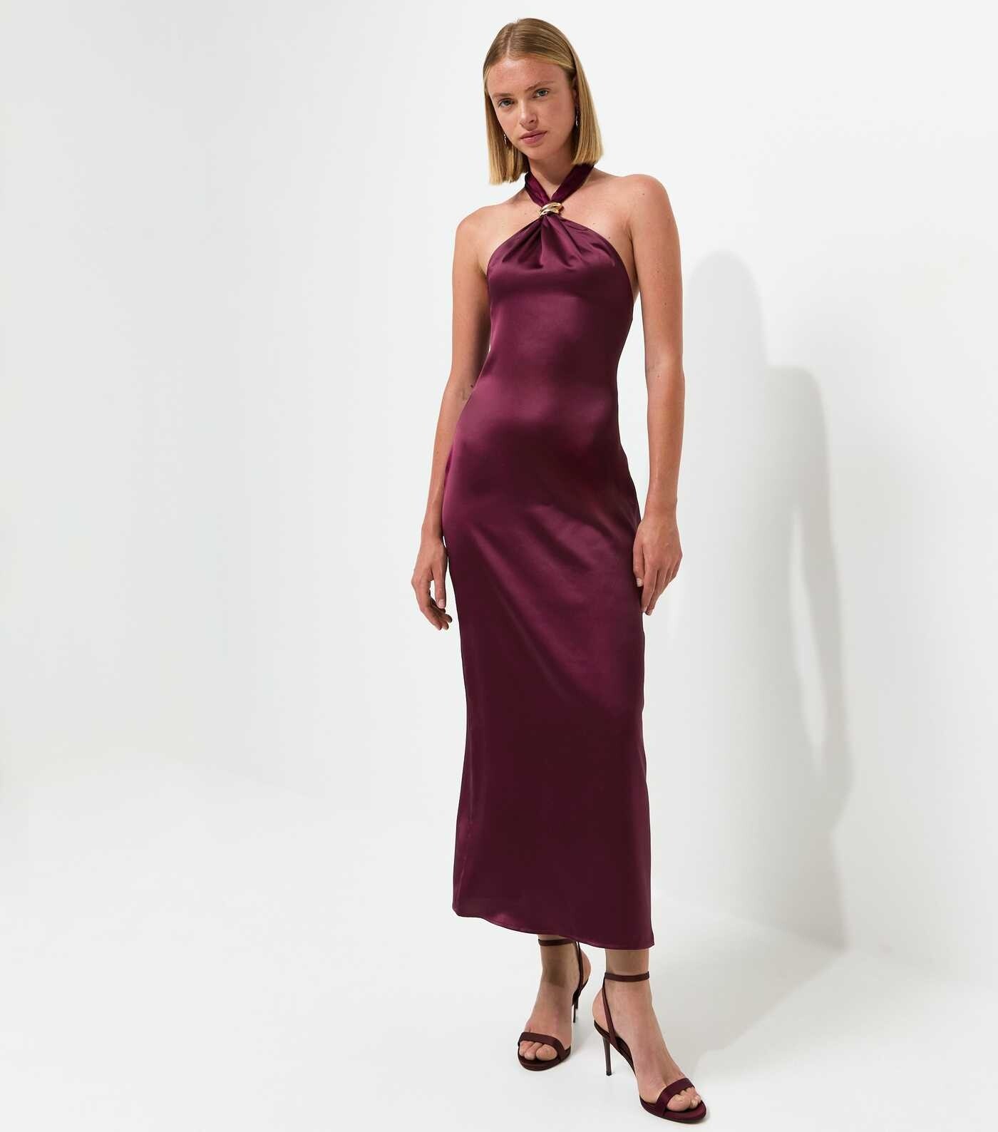 Model wearing a Dark Burgundy midi dress