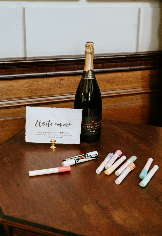 Image of a champagne bottle that guests can write on