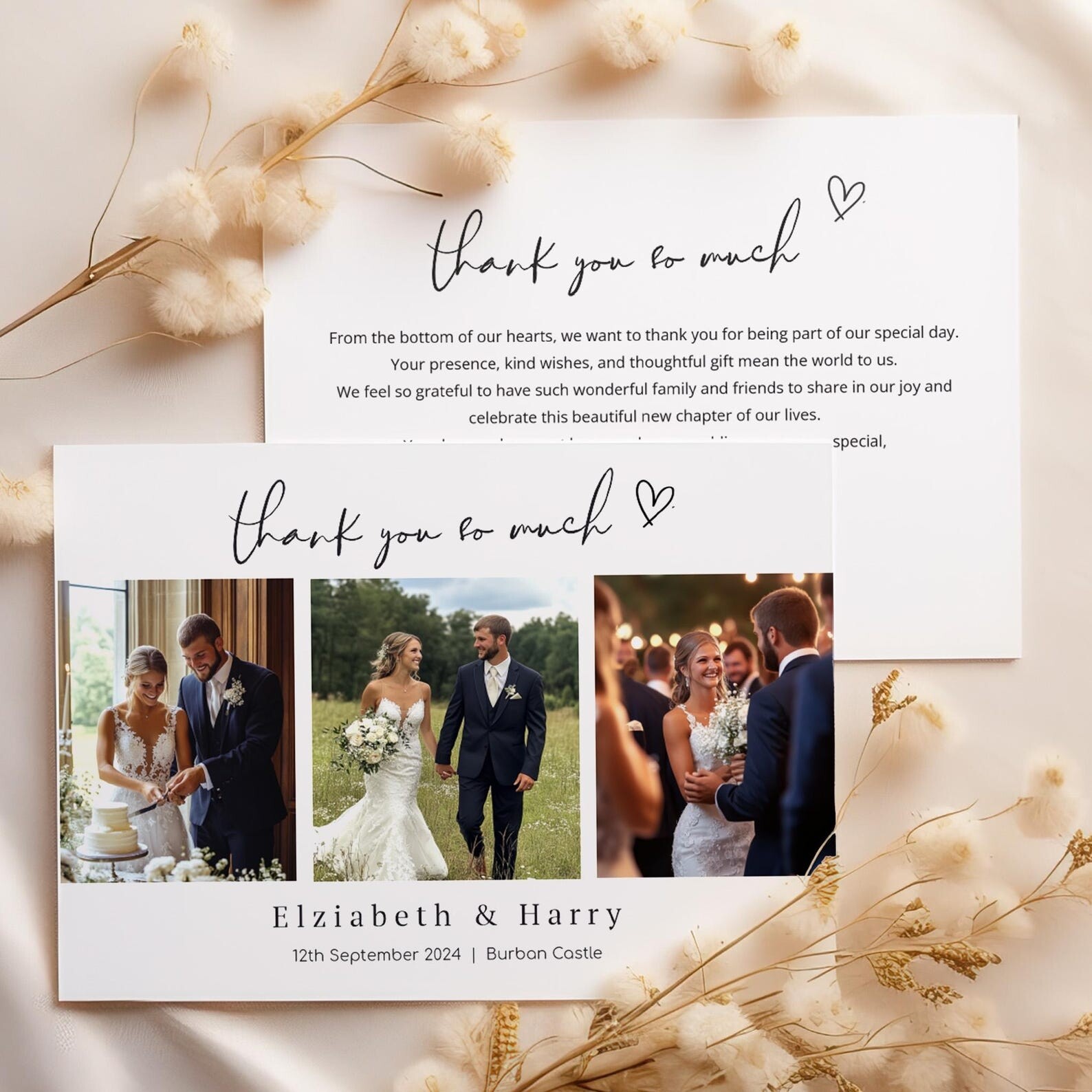 Personalised Double-Sided Wedding Thank You Card