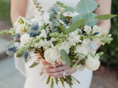 Wedding flowers for bride in a white and green colour scheme