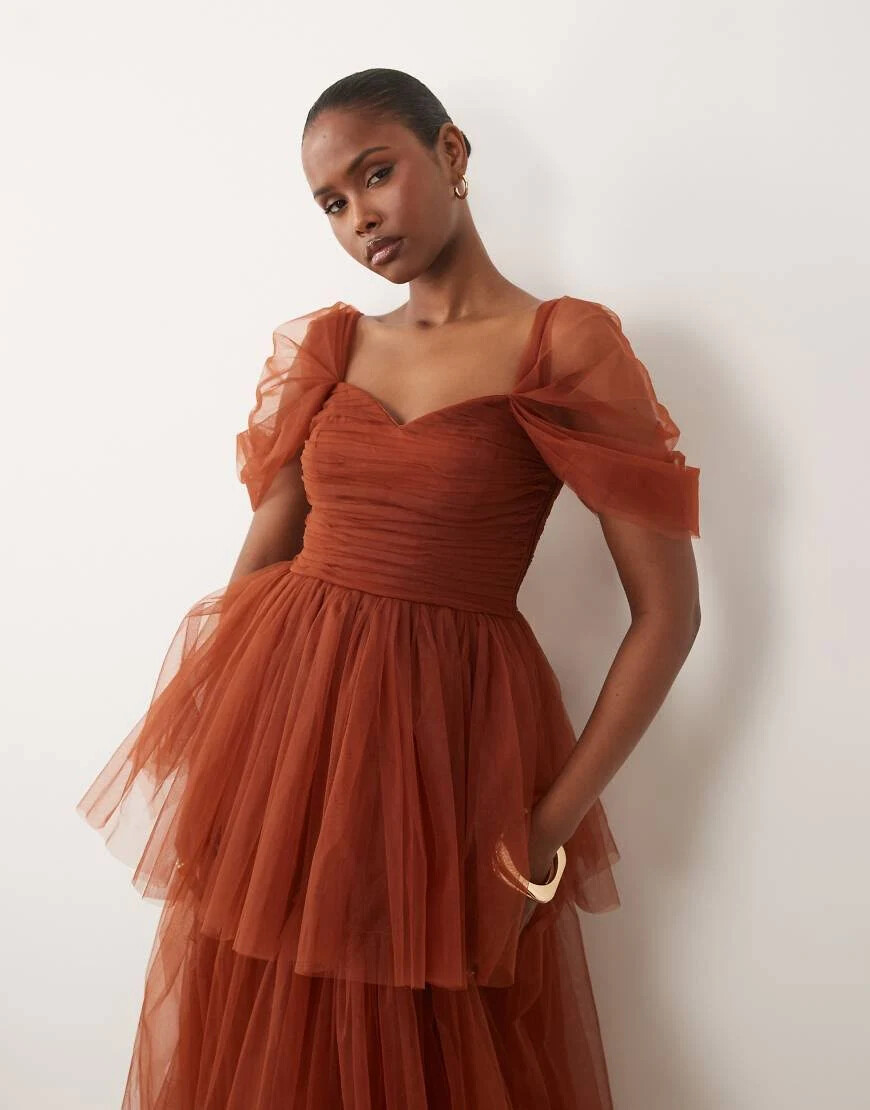 ruffle asos dress in rust colour 