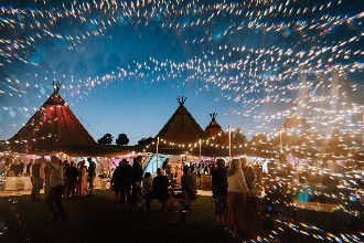 Alcott wedding Tipi at night