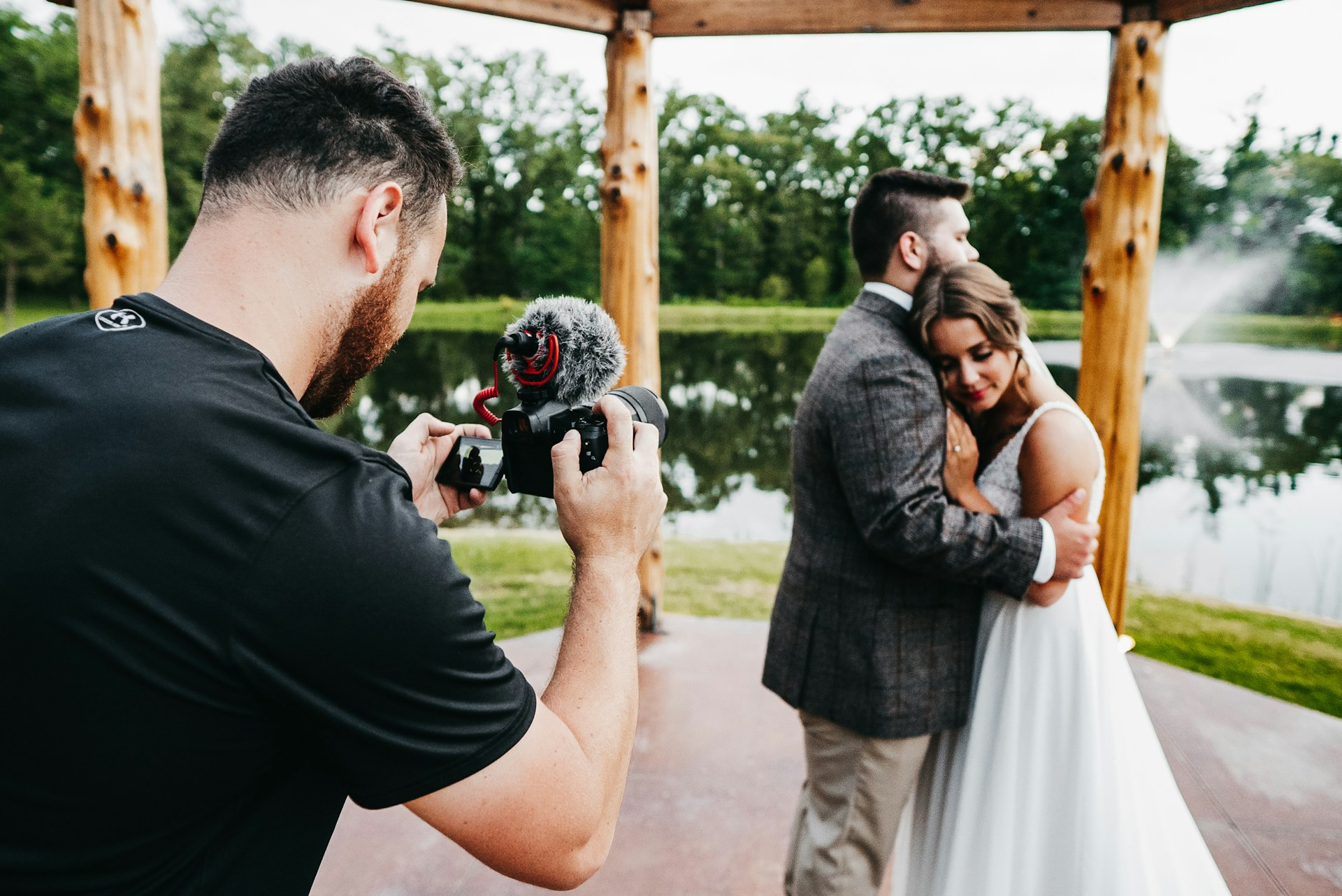 wedding couple being filmed