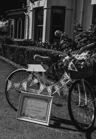 Wedding bike sign outside Southdowns Manor wedding venue