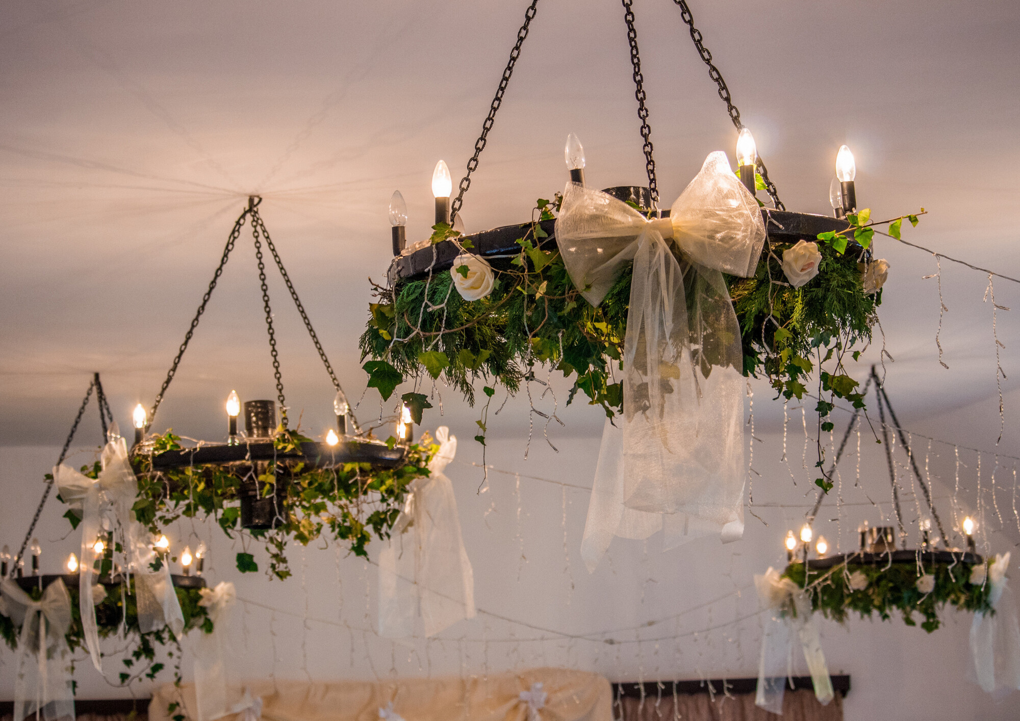 Hanging lights, covered in flowers