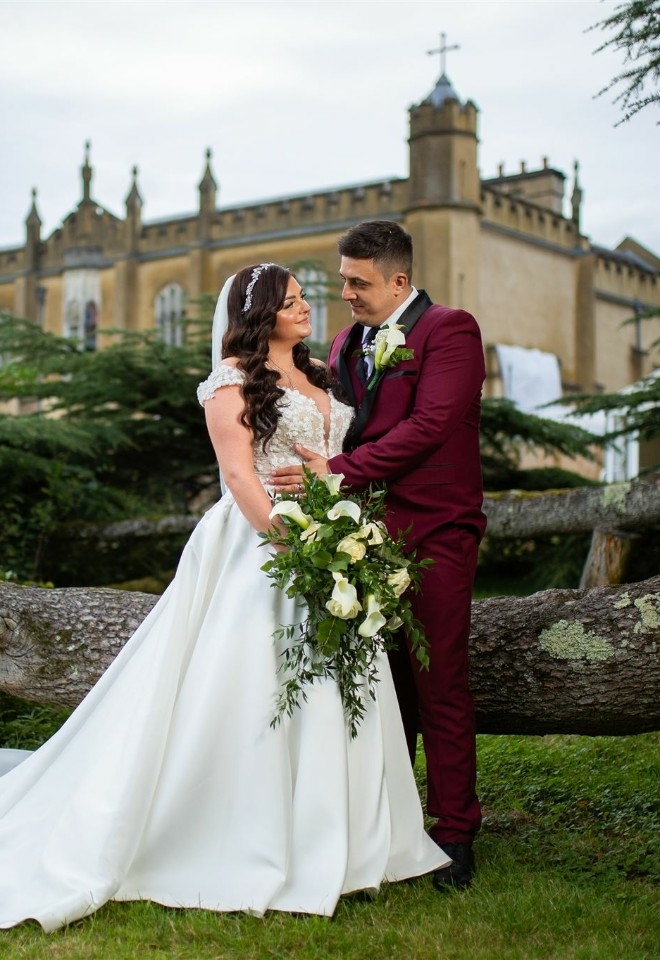 Bride and groom outside of Missenden Abbey Wedding Venue