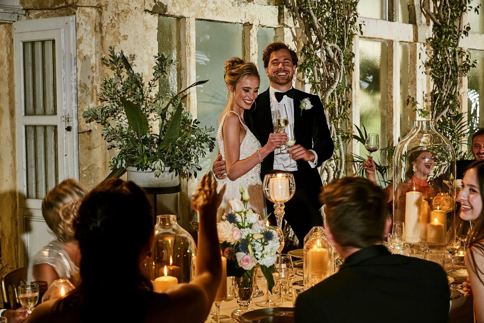 Bride and groom enjoying their wedding breakfast in Malta