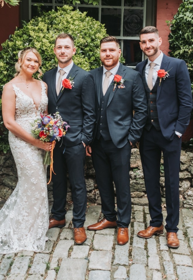 Rosie standing with Kyle and his best friends 