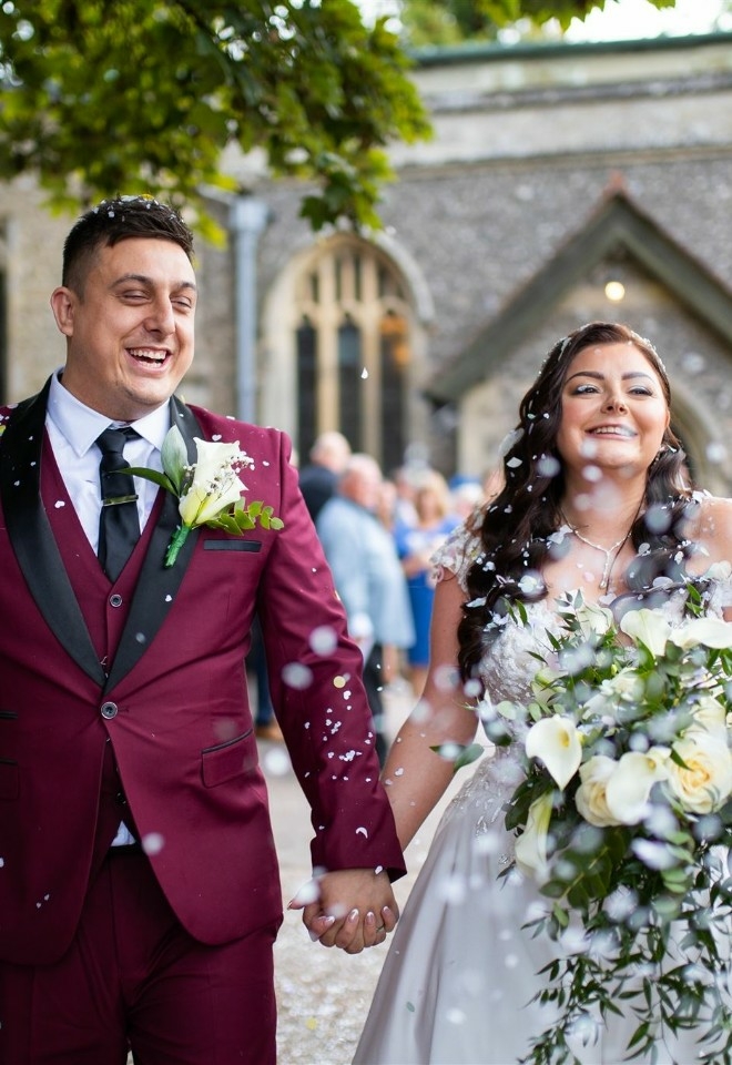 Bride and Groom outside of St Peter & St Pauls Church in Greater Missenden