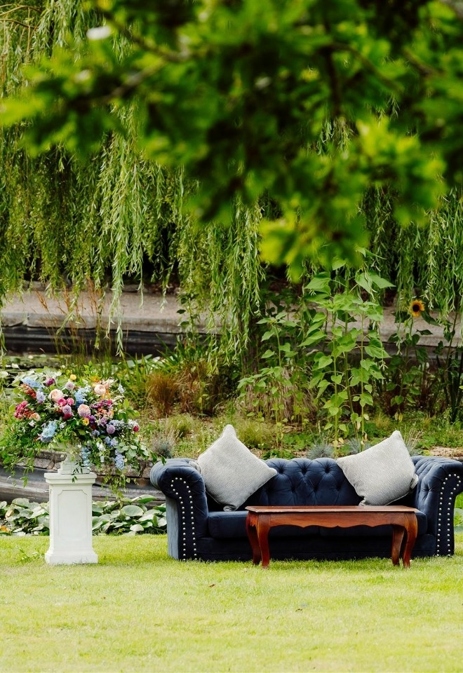 Outdoor Sofa set up for the bride and groom